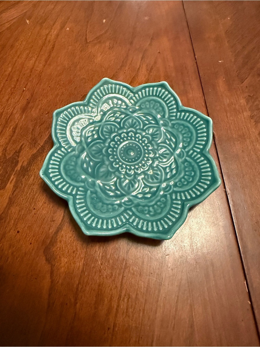 Ceramic Floral Trinket Dish - Teal